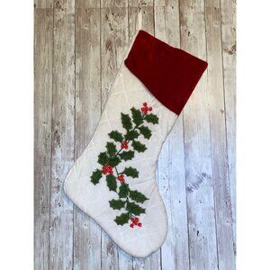 Elegant White Christmas Stocking With Holly Design